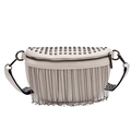 Cremefarbene Brusttasche mit Metallnieten, Fransen und gestreiftem Gurt - Beige