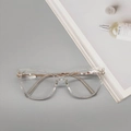 Montatura trasparente occhio di gatto con stanghette in metallo dorato in stile moderno - Bianco Trasparente