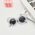 Kids polarized cat ear sunglasses with light grey round frames and dark lenses - Gray