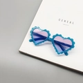 Sparkly blue heart shaped sunglasses for children with wave edges and gradient lenses - Blue