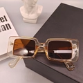 Lunettes de soleil rectangulaires rétro avec monture ambre et verres teintés marron - Bleu foncé