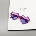 Kids purple glitter heart-shaped sunglasses with scalloped edges and gradient lenses - Purple