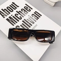 Retro small rectangular sunglasses with glossy black frame and brown gradient lenses - Black Frame Tea Lens
