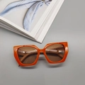 Fashionable polygon sunglasses with bright orange wide frame and brown lenses - Solid Orange