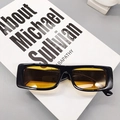 Retro small square sunglasses with black frame and transparent amber yellow lenses - Black Frame Yellow Lens