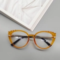 Monture de lunettes œil-de-chat TR90 ambre transparent avec branches en métal doré - Jaune Transparent