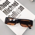 Retro small square sunglasses with black frames, tortoise details and brown lenses - Black and Leopard Print