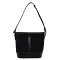 Sac seau noir en cuir suédé et lisse avec bandoulière réglable et détails dorés - Noir