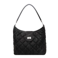 Borsa a spalla trapuntata nera minimalista con motivo a rombi e chiusura argento - Nero