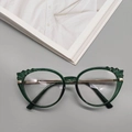 Lunettes anti-lumière bleue œil de chat vert foncé translucide avec branches dorées TR90 - Vert Transparent