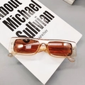 Retro small square sunglasses with translucent tea frame and gradient brown lenses - Champagne