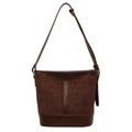 Sac seau rétro marron en daim mat et empiècements de cuir lisse élégant - Marron