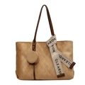 Brown frosted tote bag with quilted pattern, small round purse, and decorative strap - Light Khaki