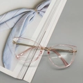 Fashionable pink cat eye TR90 glasses frame with slim golden metal spring temples - Transparent Champagne