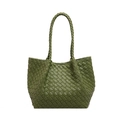 Minimalist dark green woven leather handbag with classic crisscross texture - Green