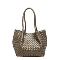 French style bronze metallic woven tote bag with premium leather texture for women - Champagne Gold