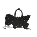 Quirky black dinosaur shaped handbag with silver studs and chain strap details - Black
