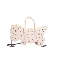 Chic off-white dinosaur shaped handbag with metal studs and chain strap details - White