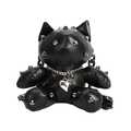Gothic black bear round crossbody bag with silver punk studs and heart pendant - Black