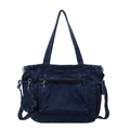 Borsa tote in denim blu scuro retrò con tasca zip e mini borsellino rotondo appeso - Blu scuro