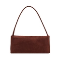 Bolso baguette minimalista de gamuza marrón oscuro con estética vintage y asa delgada - Marrón