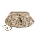 Gewebte Stroh-Cloud-Clutch in Beige mit goldener Kette für Damenmode 2024 - Gebrochenes Weiß