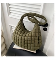 Detail of army green quilted cloud bag with padded shoulder strap and zipper closure - Army Green