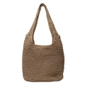 Große geflochtene Stroh-Schultertasche in Braun für den Sommer-Strandurlaub - Khaki