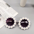 Detailed view of white daisy floral frames on round sunglasses for girls with grey lenses - Adult / White