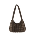 Quilted bubble tote bag in deep coffee brown nylon with large square stitching - Brown