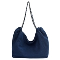 Grote donkerblauwe denim shopper met zilveren ketting en casual hobo-ontwerp - Donkerblauw