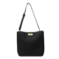 Klassische schwarze Beuteltasche mit Litschi-Muster, goldenem Drehverschluss und Riemen - Schwarz