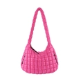 Quilted crescent puff bag in vibrant flamingo pink nylon with padded shoulder strap - Rose Red