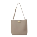 Beigefarbene Handtasche mit Kieselstruktur, goldenem Drehverschluss und Schultergurt - Khaki
