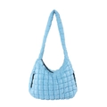 Borsa a spalla trapuntata azzurra con cuciture a scacchi e dettagli con zip nera - Blu