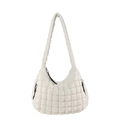Borsa a tracolla trapuntata bianca in cotone con laccio nero della cerniera alla moda - Bianco Sporco