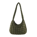 Borsa a nuvola trapuntata verde oliva con trama a quadri e ampia tracolla morbida - Verde Militare