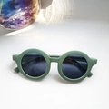 Kids round sunglasses in matte olive green finish with dark UV protective lenses - Green