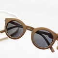 Retro round matte coffee brown children sunglasses with dark grey UV protective lenses - Gray