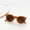 Kids round frame mustard yellow sunglasses with matte finish and dark brown lenses - Orange