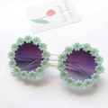 Daisy flower girls sunglasses with mint green petals and light purple lenses - Adult / Green