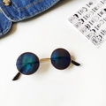 Kids vintage round sunglasses with gold metal frame and blue lenses for trendy toddlers - Green Mirrored