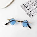 Fashionable kids diamond shaped sunglasses with gold metal frame and blue lenses - Gold Frame Blue Lenses