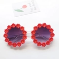 Red daisy flower children's sunglasses with purple gradient lenses and clear frames - Adult / Red