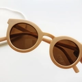 Retro round frame kids sunglasses in matte cream beige with dark brown lenses - Beige