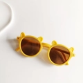 Lunettes de soleil rondes oreilles d'ours pour enfants en jaune vif avec verres bruns - Jaune Chaud