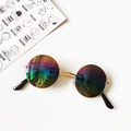 Retro round metal kids sunglasses with vibrant rainbow lenses and a classic gold frame - Multicolor