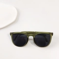 Olive green foldable sunglasses with black round lenses in a modern retro style - Transparent Green
