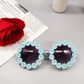 Daisy flower round sunglasses for kids with light blue petals and transparent temples - Kids / Blue