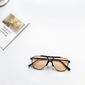 Retro black navigator sunglasses for kids with transparent orange lenses for travel - Black Frame Champagne
